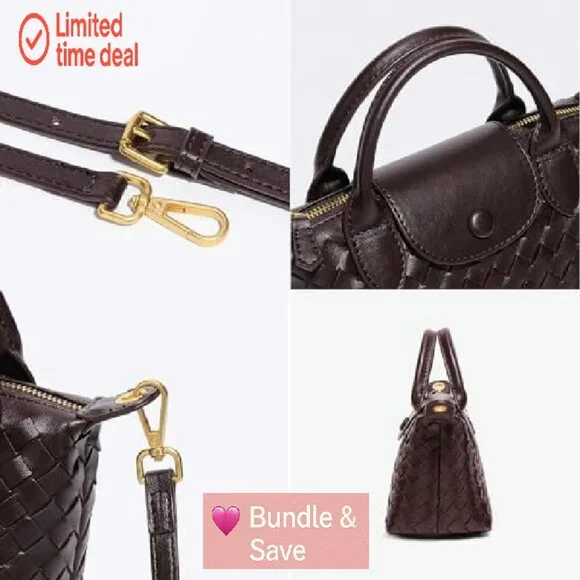 Mini Braided Leather Top Handle Satchel Crossbody Bag for Women Daily Use